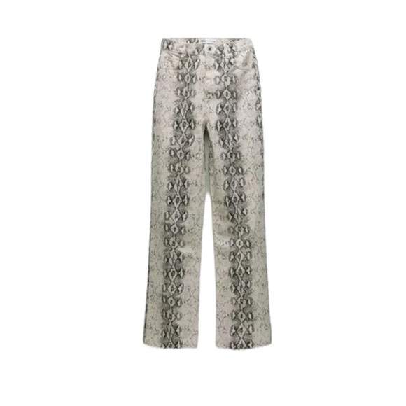 Zara 90s High Rise Wide Leg Pant Premium Snake Print Flare Jean - Picture 4 of 6